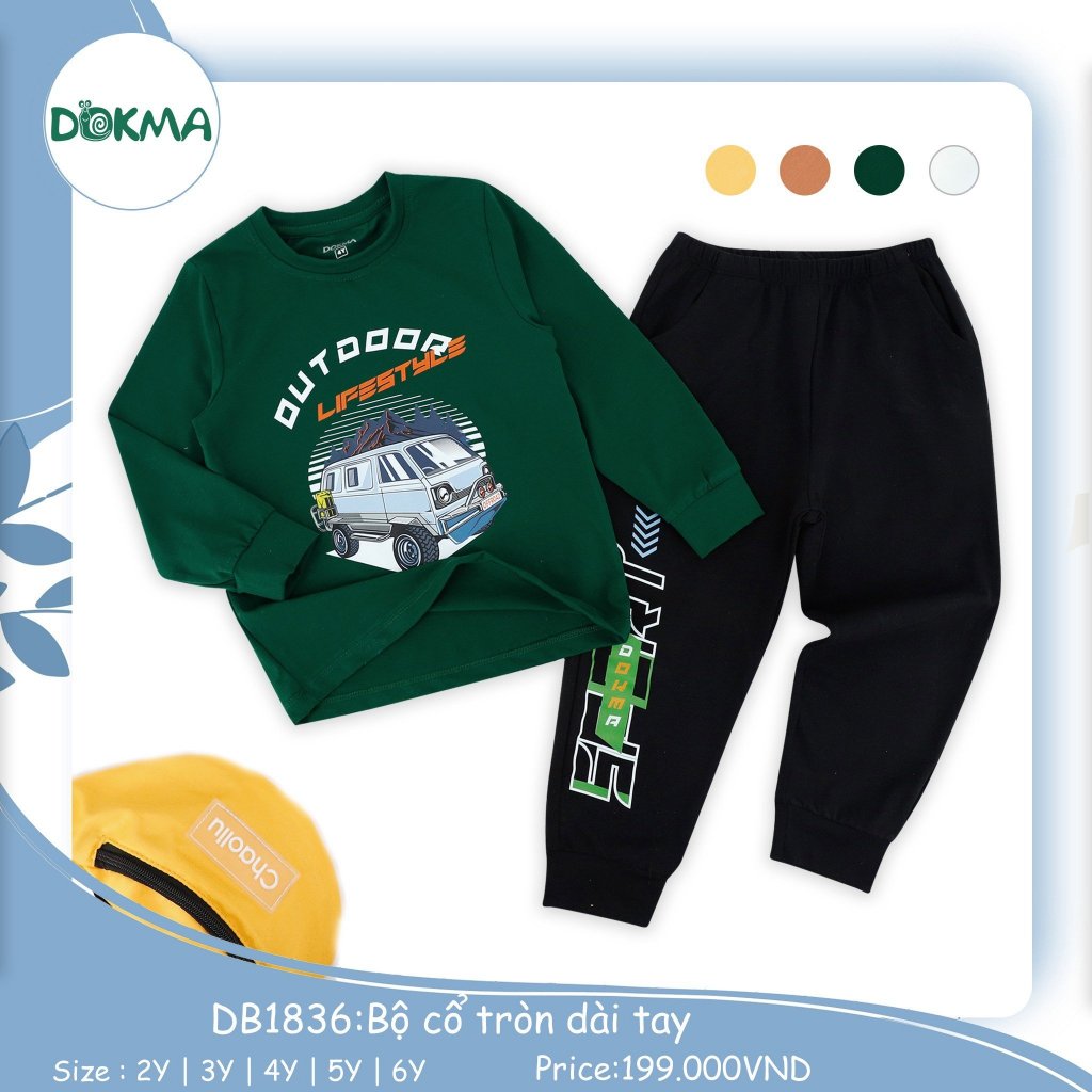 Bộ dài tay bé trai cotton mỏng Dokma 2-6Y mã DB1836