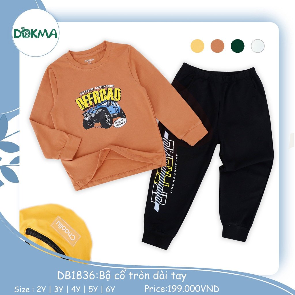 Bộ dài tay bé trai cotton mỏng Dokma 2-6Y mã DB1836