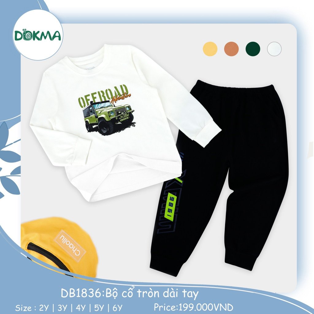 Bộ dài tay bé trai cotton mỏng Dokma 2-6Y mã DB1836