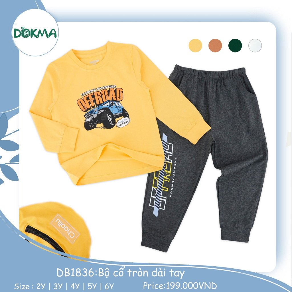 Bộ dài tay bé trai cotton mỏng Dokma 2-6Y mã DB1836