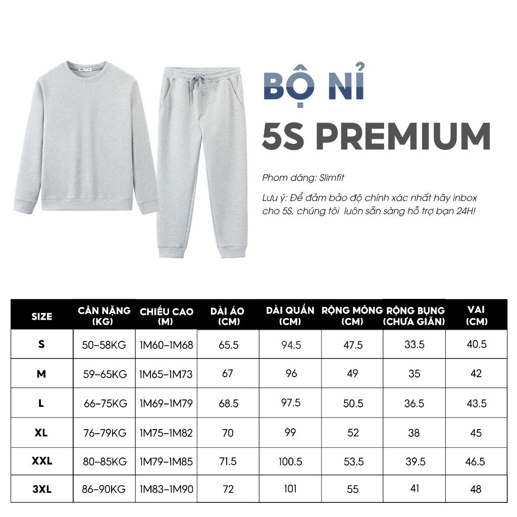 Bộ Quần Áo Nam Dài Tay 5S FASHION , Chất Nỉ Cotton Dày Dặn, Phom Slimfit, Trơn Basic, Màu Sắc Dễ Mặc