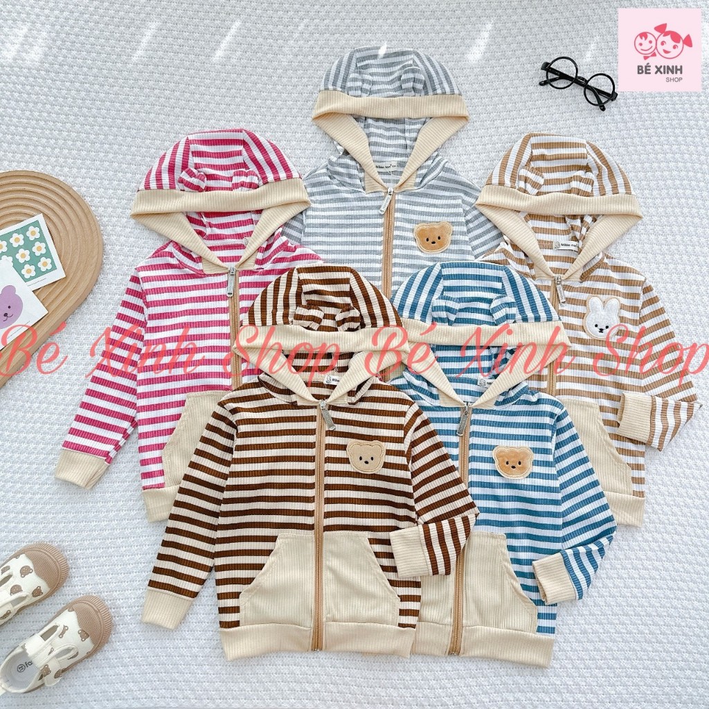 Áo Khoác Gió Chống Nắng Cho Trẻ Em Trai Gái 8-22kg  Áo Khoác Gân Tăm Có Nón Cho Bé Trai Bé Gái AK SỌC GÂN