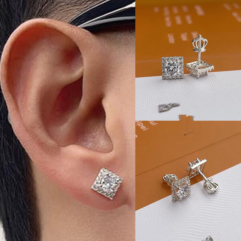 Bông tai nụ vuông Bạc 925 cho nam nữ VNJ  - V80