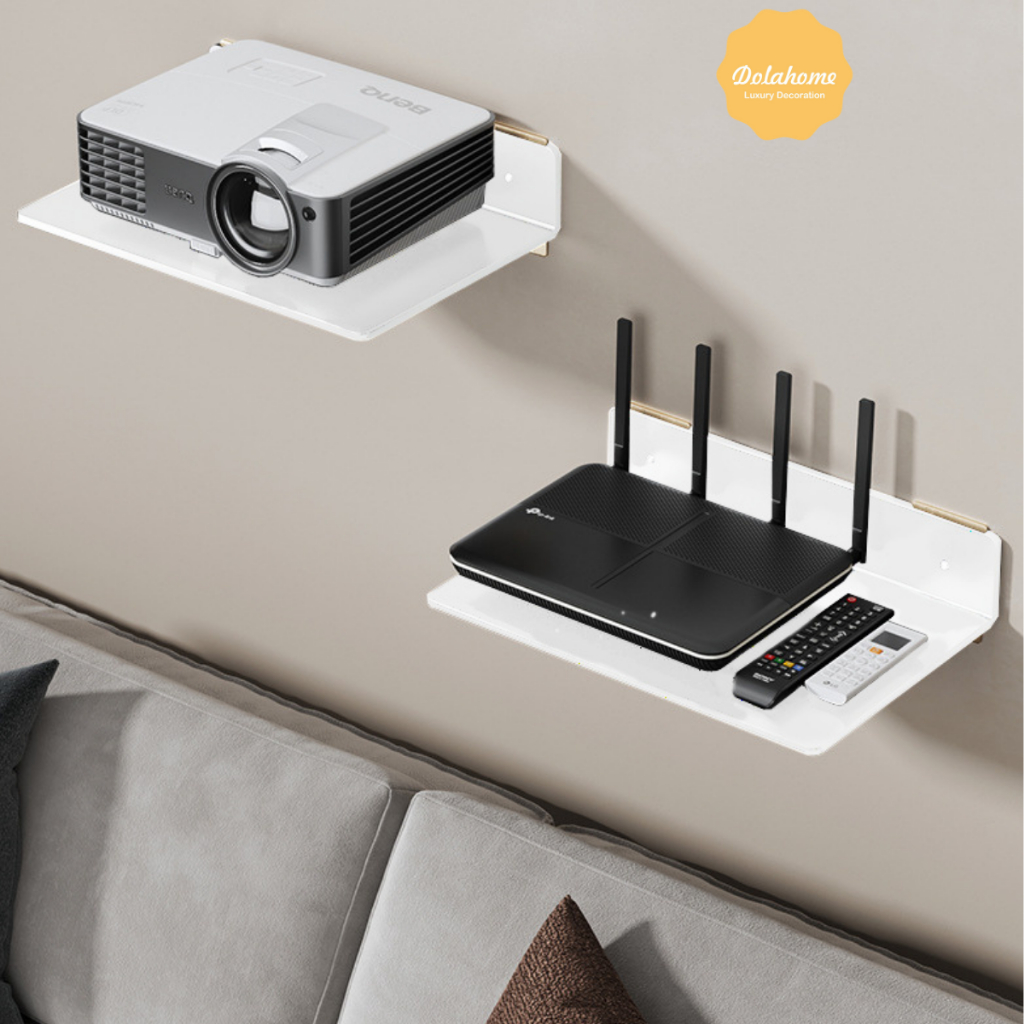 Kệ treo tường kim loại Dola Home để máy chiếu, bộ phát WiFi, loa, bàn phím không cần khoan đục có lỗ đi dây điện