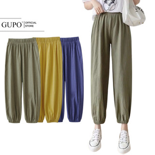 Quần Baggy Nữ Vải Đũi Xước Hàn Quốc GUPO Jogger Bo Gấu Lưng Chun Thun Bigsize