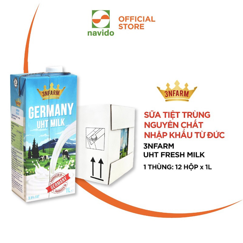 Sữa Tươi Đức 3NFARM - Sữa Nguyên Kem Tiệt Trùng - Hộp 1L
