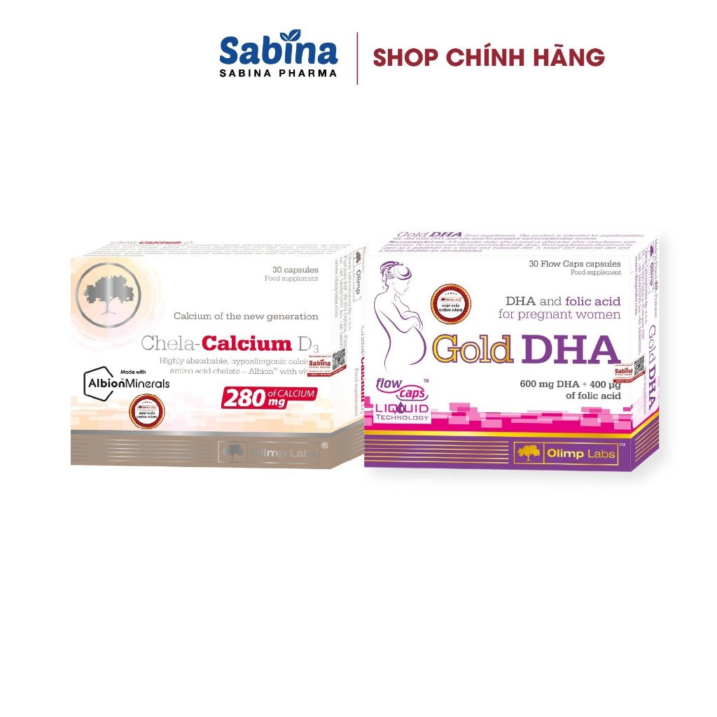 Cặp canxi Chela Calcium D3 Và Gold DHA Cho Bà Bầu nhãn hàng Olimp Labs 36,6g