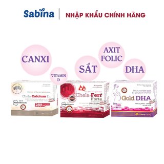 Bộ 3 Sắt bầu Chela-Ferr Forte 11,4g + Gold DHA 25,35g+Canxi Chela-Calcium D3 36,6g (Olimp labs)