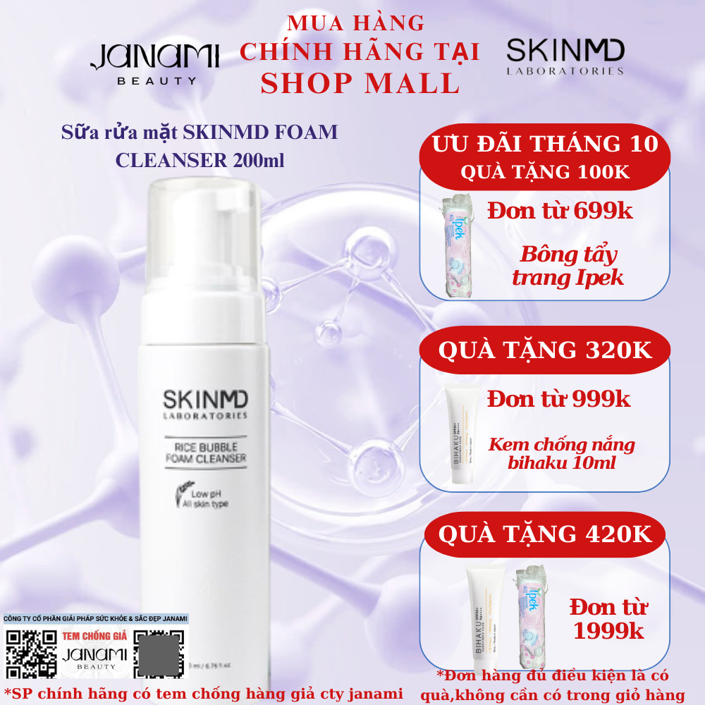 Sữa rửa mặt cân bằng dưỡng trắng da và phục hồi làn thiếu ẩm, nhạy cảm / SkinMD Foam Cleanser 200ml