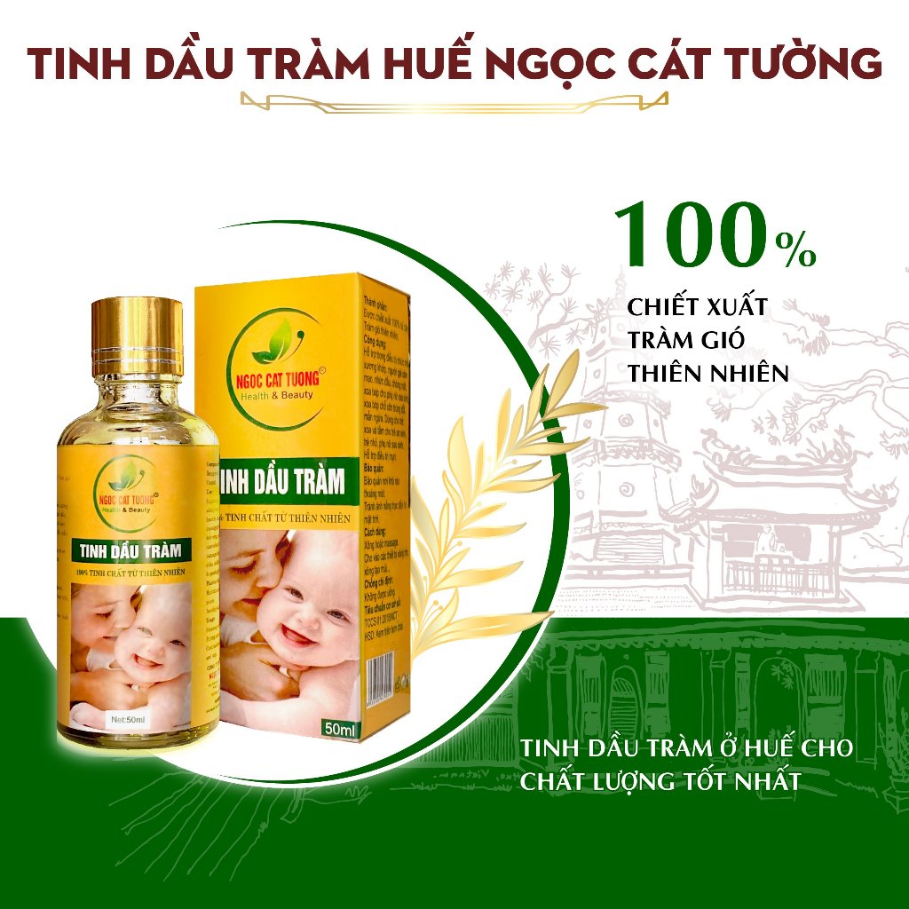 Tinh dầu tràm Huế nguyên chất Ngọc Cát Tường - giữ ấm cho bé, giảm ngứa do côn trùng cắn (Chai 50ml)