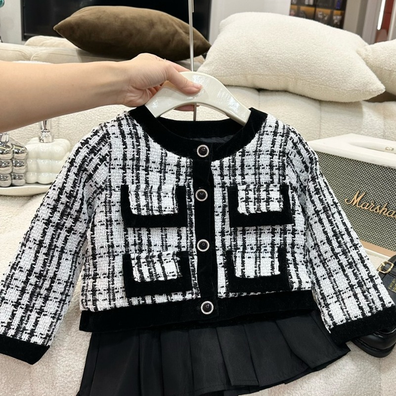 Set Áo Khoác Dạ Tweet Phối Túi Kèm Chân Váy Xếp Ly Cho Bé Gái WOWKIDS Chất Dạ Dày Dặn Phong Cách Hàn Cho Bé Từ 10-30kg