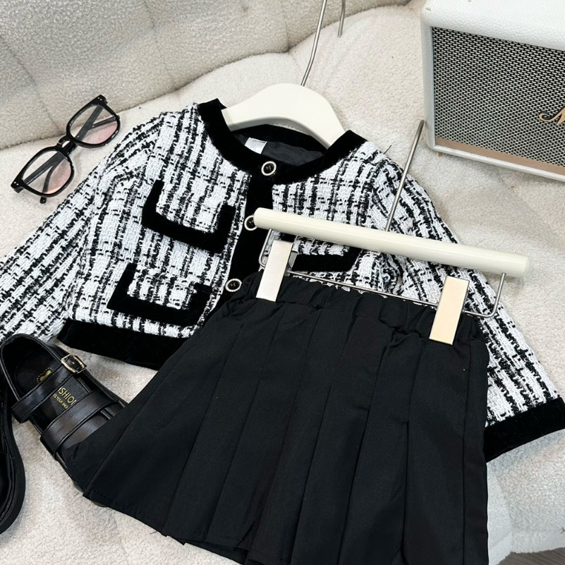 Set Áo Khoác Dạ Tweet Phối Túi Kèm Chân Váy Xếp Ly Cho Bé Gái WOWKIDS Chất Dạ Dày Dặn Phong Cách Hàn Cho Bé Từ 10-30kg