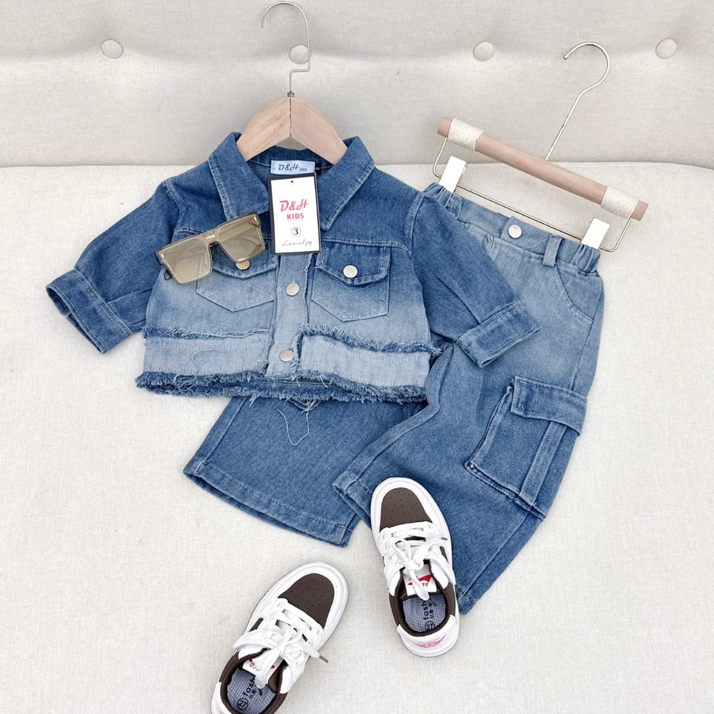 Set Áo Bò Kèm Quần Jeans Túi Hộp Cho Bé Gái WOWKIDS Dáng Rộng Cá Tính Cho Bé Từ 8-23kg