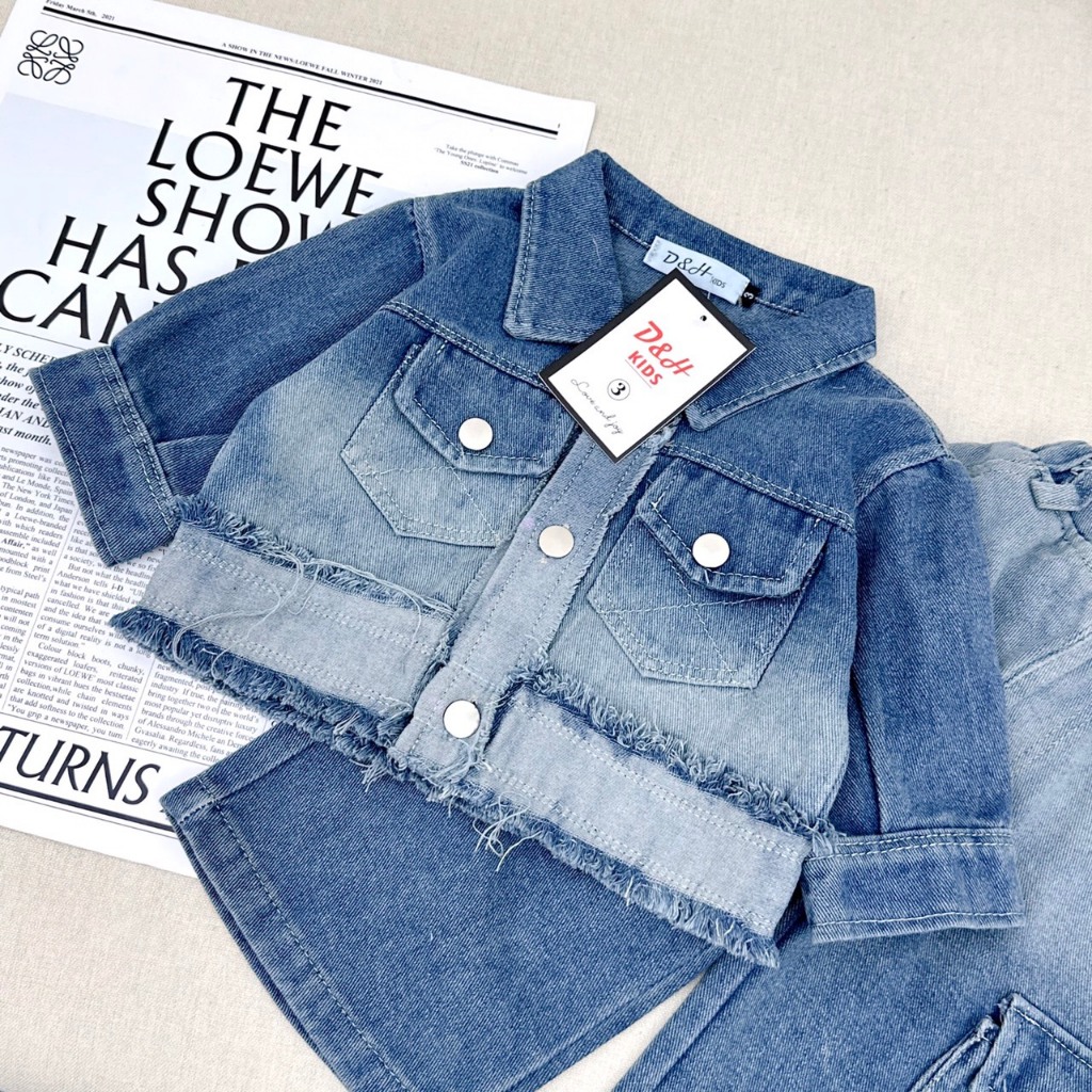 Set Áo Bò Kèm Quần Jeans Túi Hộp Cho Bé Gái WOWKIDS Dáng Rộng Cá Tính Cho Bé Từ 8-23kg