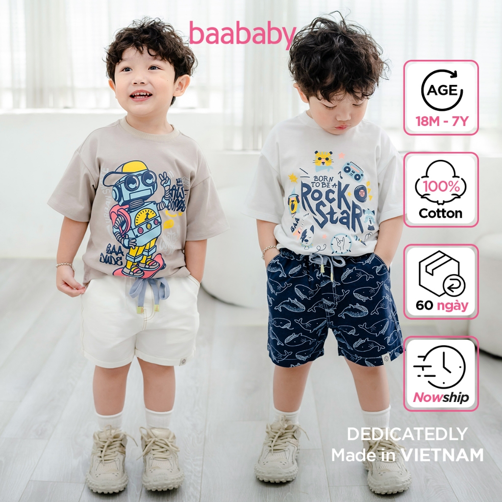 Quần short bé trai, quần short kaki cho bé trai kiểu dáng basic từ 1-7 tuổi Baa Baby - B-BT-QU04N-08