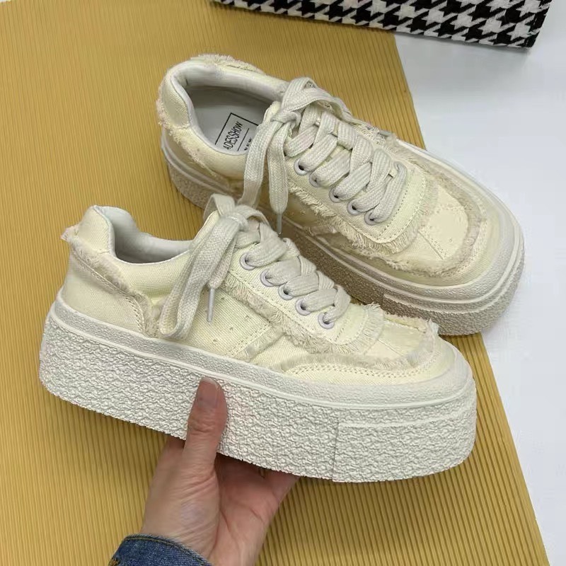 GIÀY VÀI SNEAKER NỮ VÀI TUA ĐẾ TĂNG CHIỀU CAO 5CM, GIÀY THỜI TRANG NỮ 2024