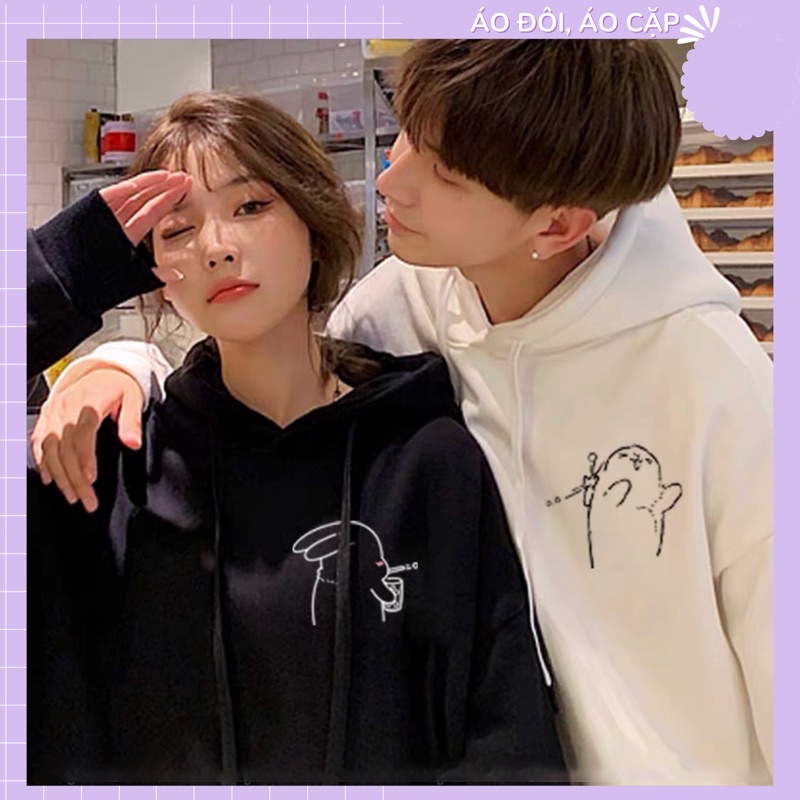Áo Hoodie Đôi Nam Nữ Tình Yêu, Bạn Thân Hoạt Hình Dễ Thương Chất Nỉ Bông Cao Cấp Form Rộng