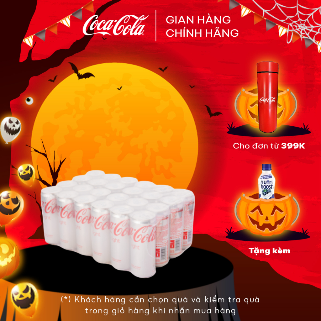 [GROFFWC -10% max 30k đơn 170k] Lốc 24 Lon Nước Giải Khát Không Đường Coca-Cola Light Lon 320ml