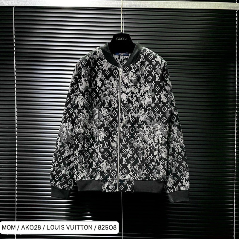 Áo Khoác Bomber LV Loang 2 Lớp Vải Bò Cao Cấp-Bomber Lv Loang Xanh Hàng Đẹp Chuẩn Form