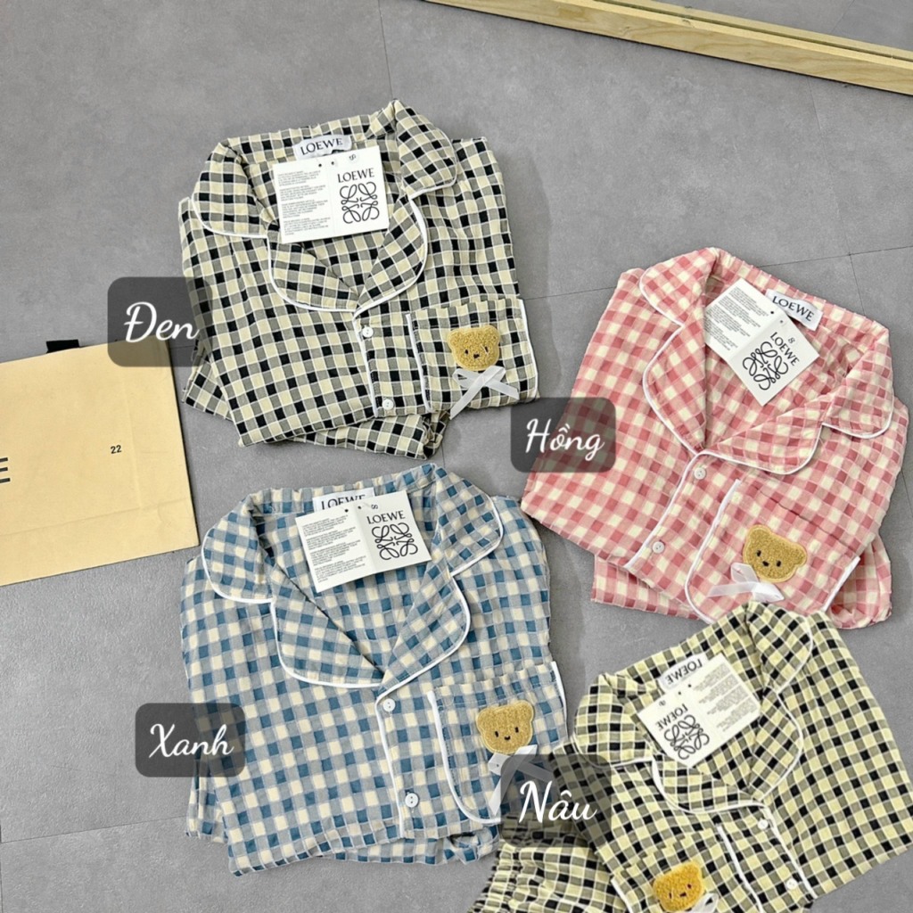 MÃ 486 BỘ NGỦ PIZAMA GẤU ĐŨI CARO,BỘ DÀI TAY THU ĐÔNG CHO NỮ