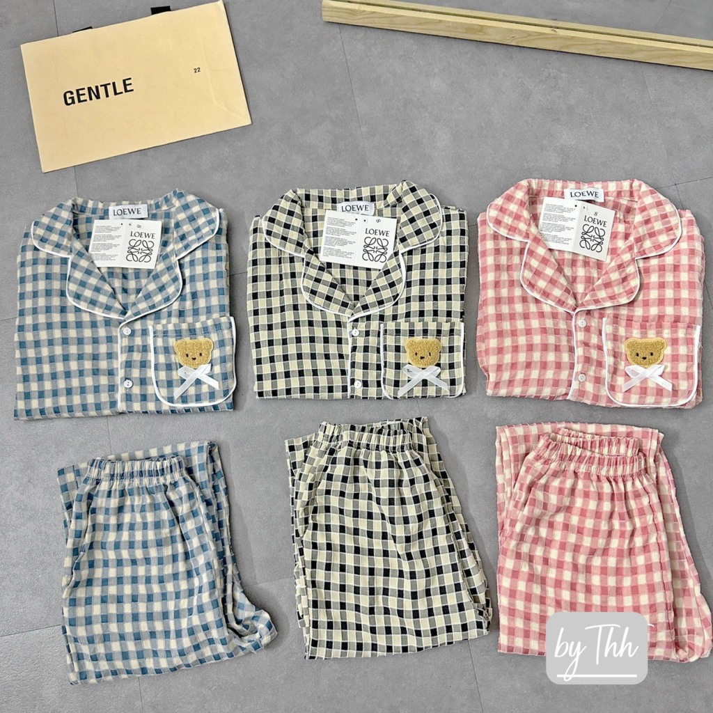 MÃ 486 BỘ NGỦ PIZAMA GẤU ĐŨI CARO,BỘ DÀI TAY THU ĐÔNG CHO NỮ