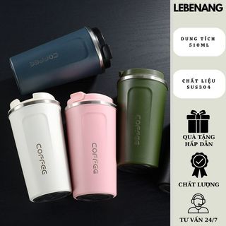 Bình giữ nhiệt inox 304 nắp kín, ly giữ nhiệt coffee holic 510ml cao cấp lebenang