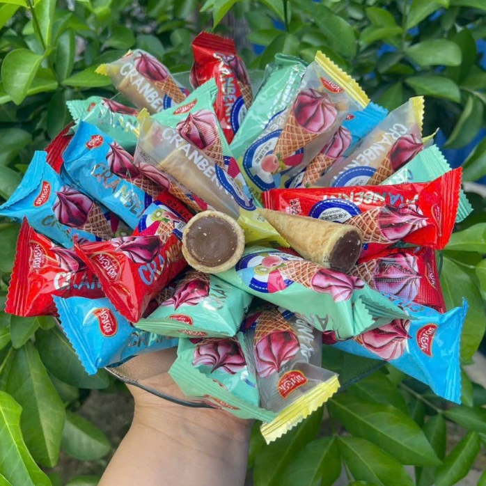 Hộp 500g bánh ốc quế mini nhân kem socola mix sữa