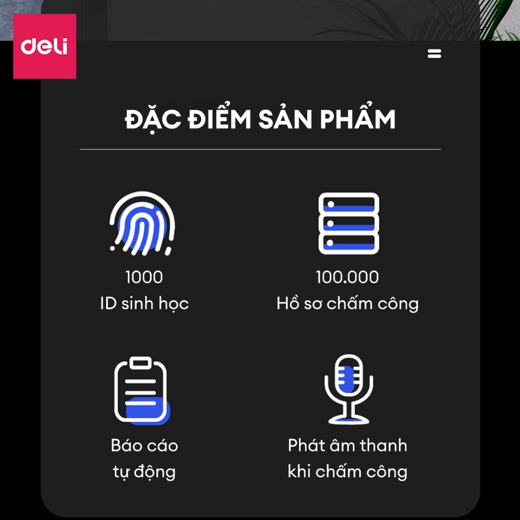 Máy Chấm Công Quét Vân Tay Deli Chính Hãng Nhận Diện Gương Mặt Có Tiếng Việt Kết Nối USB Báo Cáo Excel Thông Minh