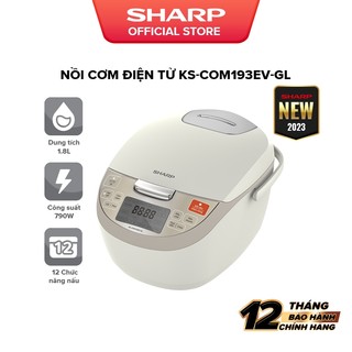 [Hàng mới về 2023] Nồi Cơm Điện Tử Sharp KS-COM193EV-BK/GL 1.8L [12 Chức năng nấu, Màn hình LCD, Lòng nồi 3 lớp ]
