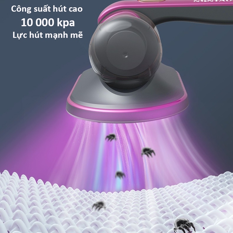 Máy hút bụi mini cầm tay không dây, Máy hút bụi giường nệm diệt khuẩn tia UV thế hệ mới với lực hút 10000Pa