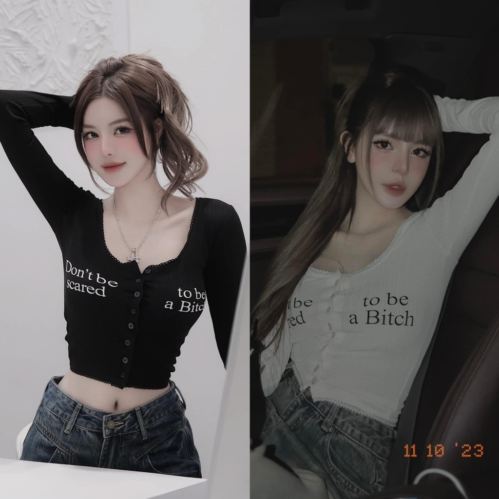 Áo thun chữ viền ren - A100