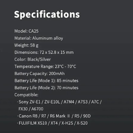 ULANZI CA25  - Quạt Làm Mát Dành Cho Máy Ảnh Sony / Canon / Fujifilm / Nikon - Hàng Chính Hãng
