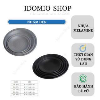 Combo 20 Dĩa Nhựa Melamine Gân Nhám Đen/Xám Nhiều Size