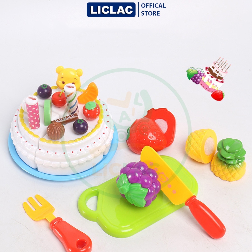 Bộ đồ chơi Cắt Bánh Sinh Nhật và Trái Cây chất liệu nhựa ABS an toàn cho bé, Đồ chơi trẻ em Bánh Kem Happy Birthday