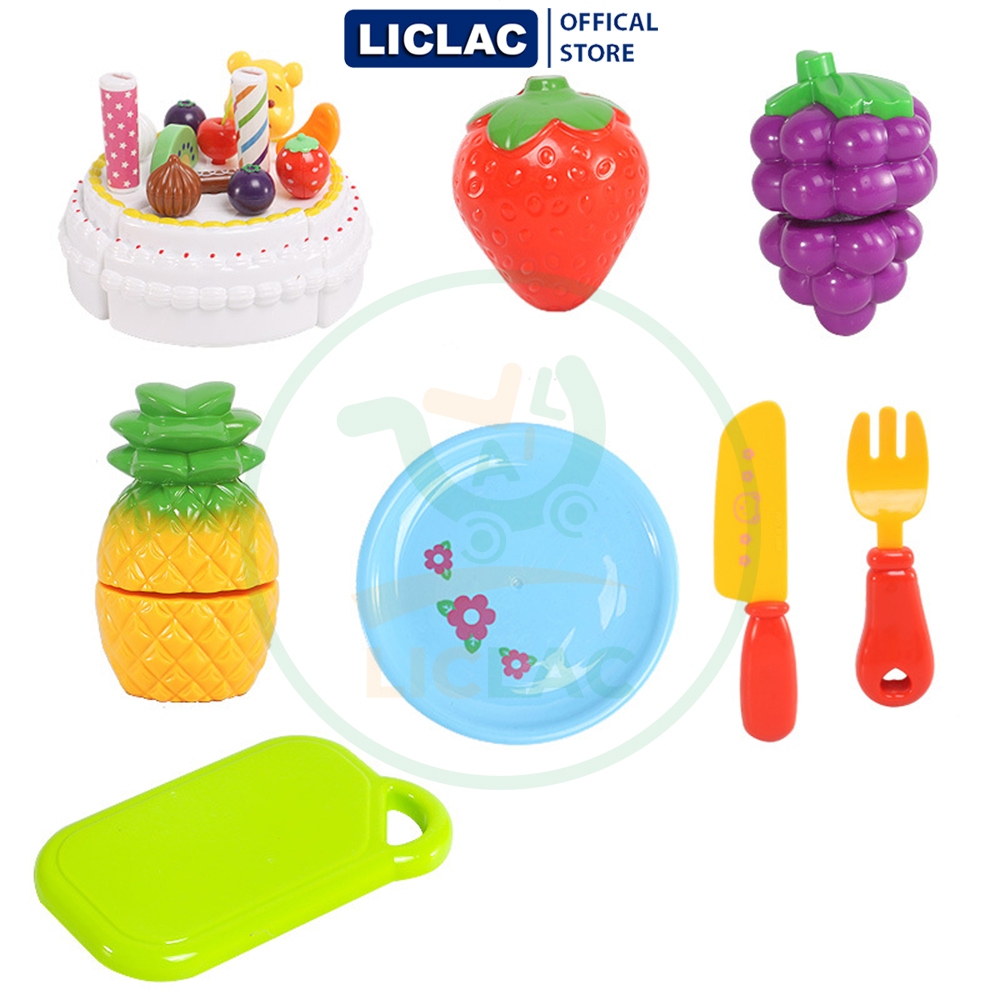 Bộ đồ chơi Cắt Bánh Sinh Nhật và Trái Cây chất liệu nhựa ABS an toàn cho bé, Đồ chơi trẻ em Bánh Kem Happy Birthday