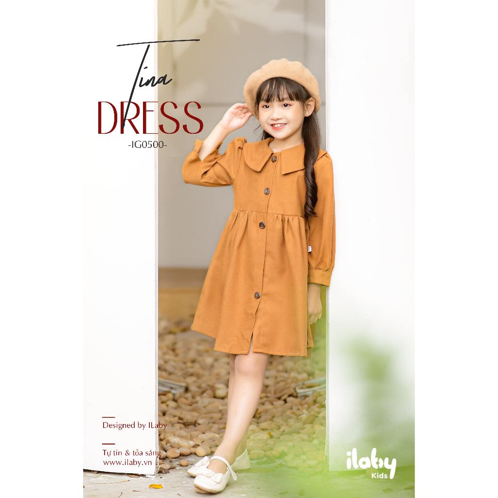 Váy cho bé gái ILABY thiết kế nhung tăm cài cúc trước
