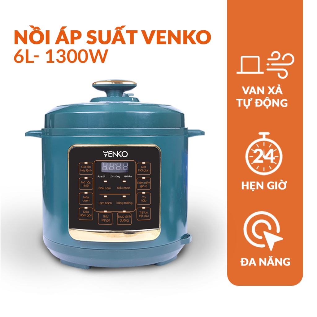[BẢO HÀNH 12 THÁNG] Nồi áp suất điện đa năng VENKO VP60E8 - Dung tích 6 Lít - Có 14 Chế độ nấu tự động