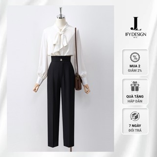 Quần dài ống đứng, quần vải ống suông nữ cạp cao chun sau thương hiệu IFY Design - QU0104