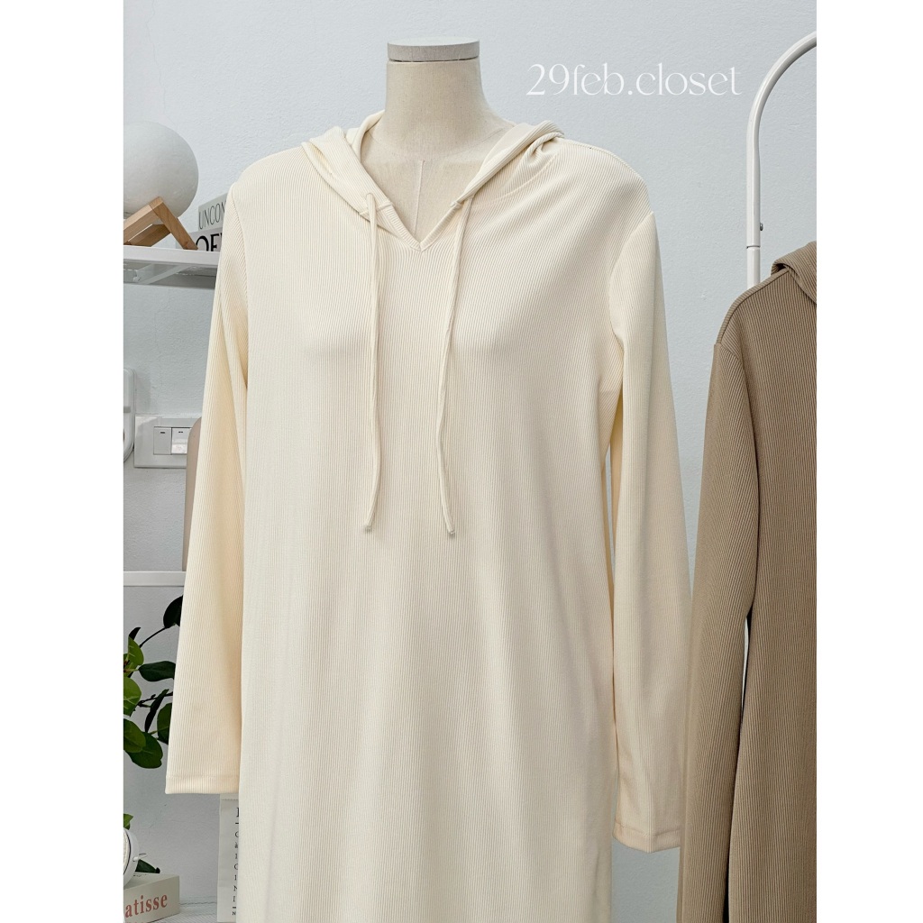 Váy Xinh Hoodie Mũ Dây Rút Dáng Suông Trơn Basic 29feb.closet Thời Trang Thu Đông - V159