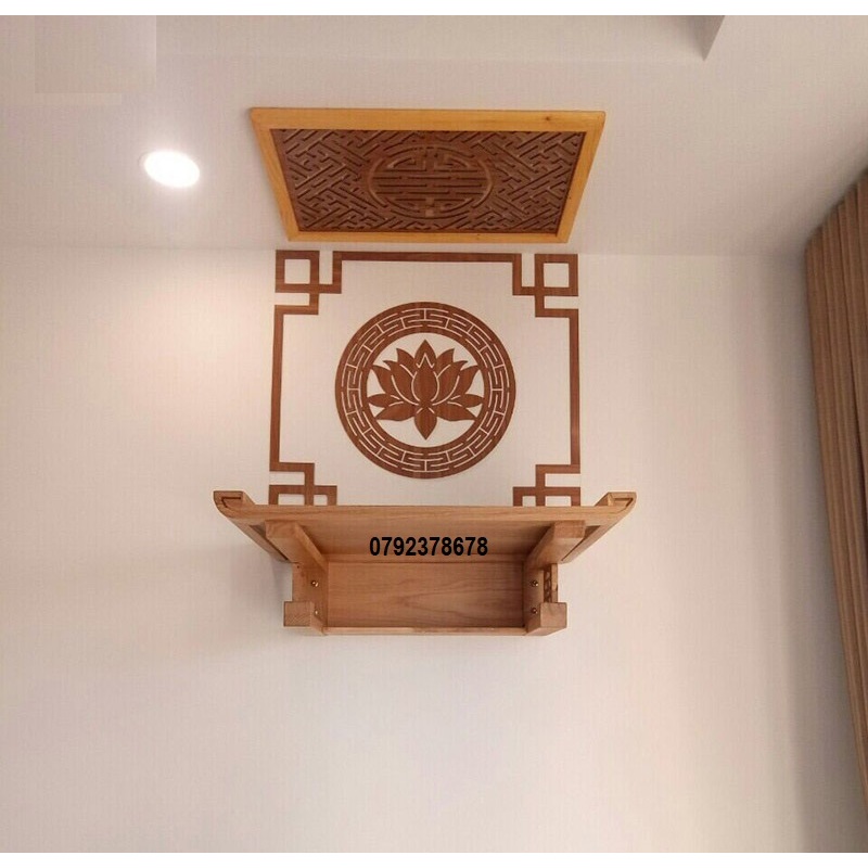 Freeship Bộ 4 món: 1 Bàn thờ treo kích thước 61cm x 41cm + 1 tấm chống ám khói + 1 ốp sen tròn + 1 khung viền vuông