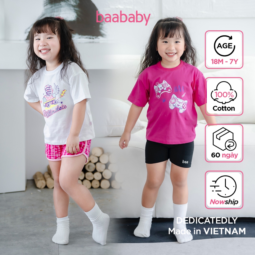 Áo thun bé gái, áo thun form rộng cho bé gái cotton in hình dễ thương cho bé từ 1 tuổi - 7 tuổi Baa Baby B-GT-AT30N-01