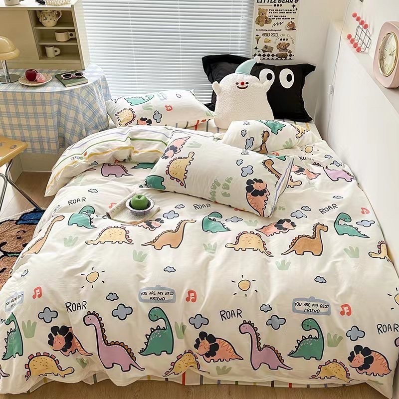 Bộ chăn ga gối cotton organic Khủng long smile đáng yêu cho bé Dreamhome