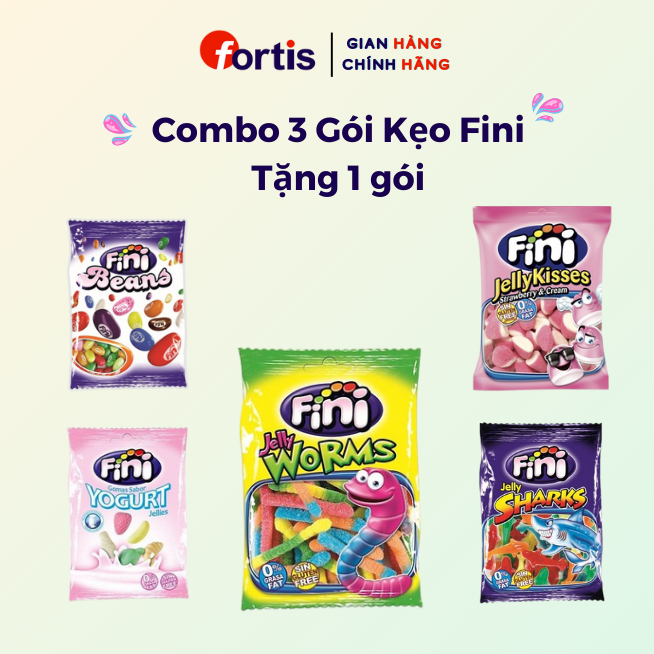 Combo 3 Gói Kẹo Dẻo Fini tự chọn + Tặng 1 Gói Kẹo Dẻo Fini Jelly Kisses hoặc Fini Yogurt