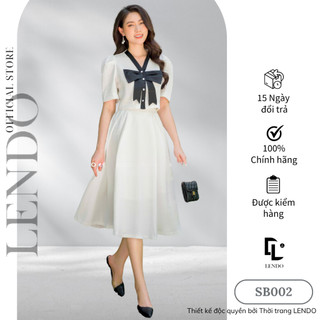 Sét Bộ Công Sở LENDO SB002 SB006 Áo Croptop Cổ V Phối Nơ Ngực Tay Ngắn Chân Váy Midi Dáng Xòe