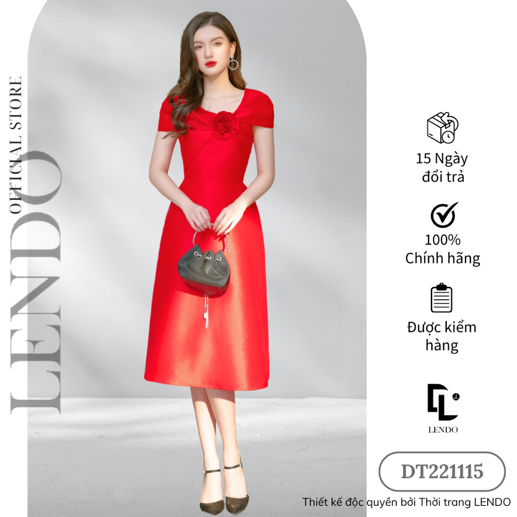 Đầm tiệc đỏ trễ vai phối tác hoa LENDO DT221115