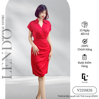 Đầm Váy Công Sở LENDO V220826 Cổ V Chéo Vạt Chờm Vai Ly Sườn Chân váy Bút Chì
