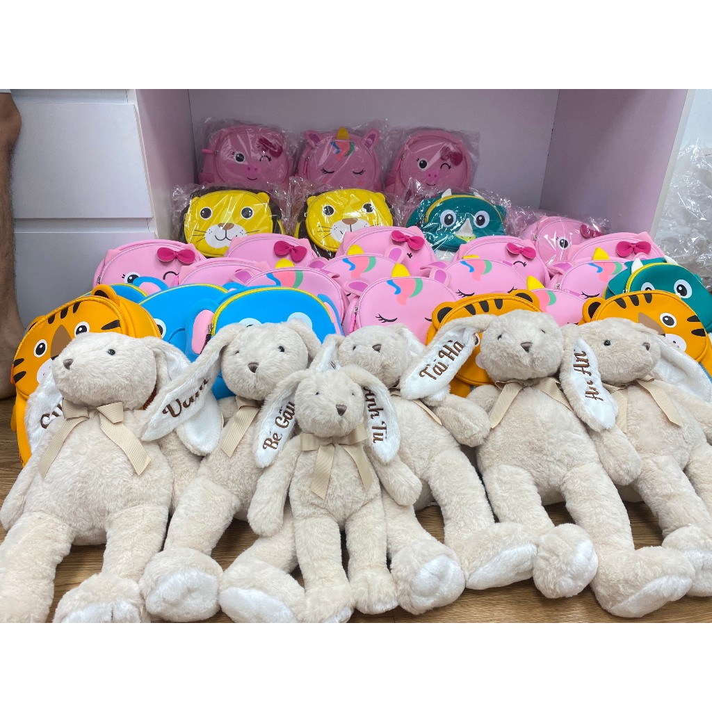 Thỏ Bông lông mềm thêu tên cho bé theo yêu cầu - Gấu bông thêu tên, gối ôm trẻ em dễ thương- Hàng có sẵn