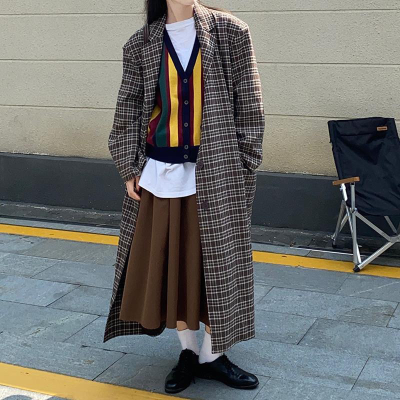 Áo Khoác Dạ Dáng Dài Kẻ Caro, Áo Trench Coat Hàn Quốc dày dặn