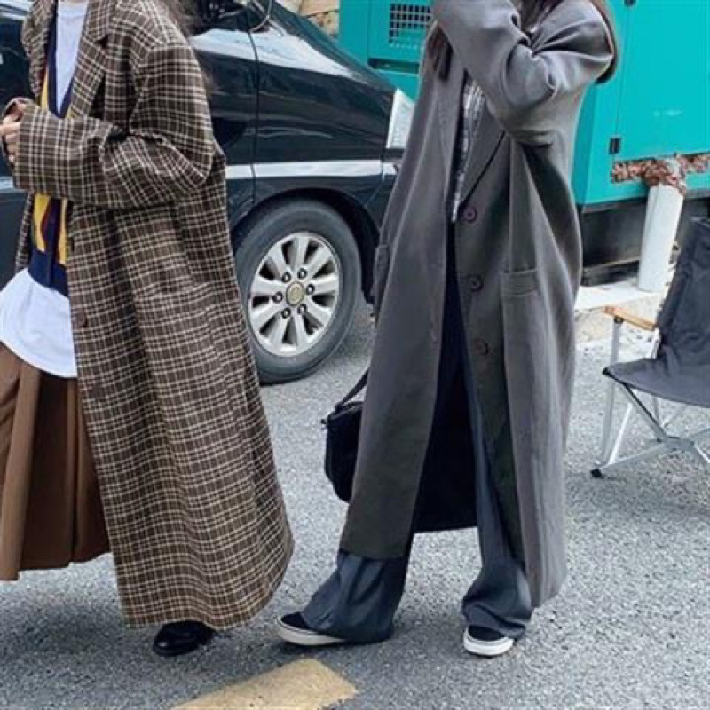 Áo Khoác Dạ Dáng Dài Kẻ Caro, Áo Trench Coat Hàn Quốc dày dặn