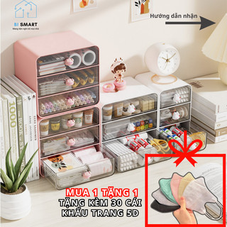  Tủ đựng đồ mini để bàn đa năng đựng để mỹ phẩm dụng cụ học tập có ngăn kéo xếp chồng lên nhau tag con thỏ Bismart 